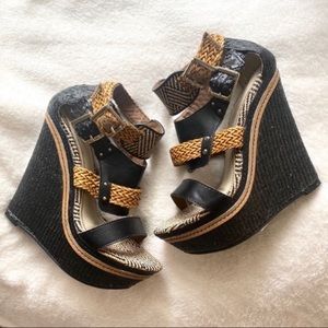 Black Patterned Woven Wedges 5” Heel Size 6.5
